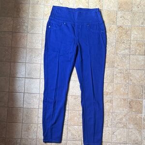 Spanx Solace Blue Jeans Jeggings Side Zip Stretch Cotton Poly Spandex Sz L Soft